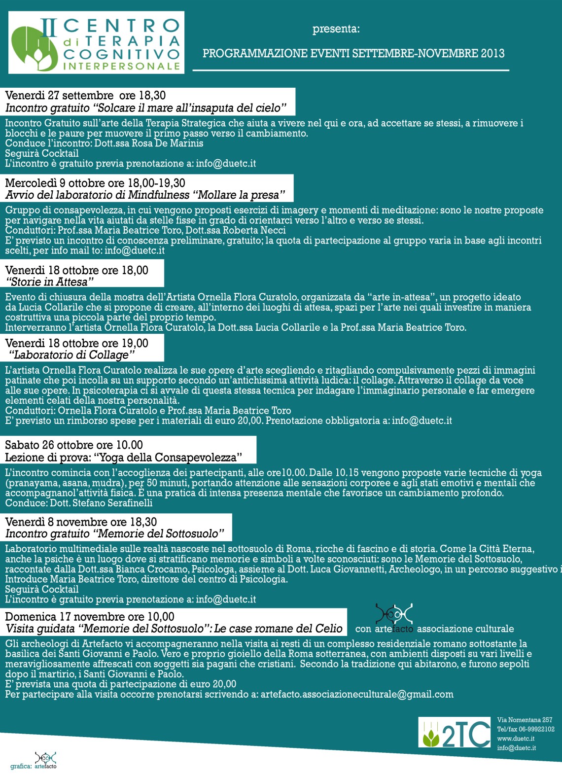 Programmazione eventi 2TC settembre-novembre